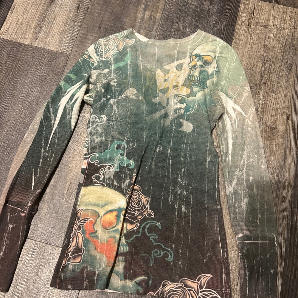 Sinful graphic Long Sleeve Shirt with Skull Design